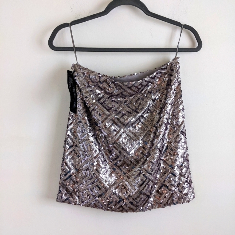 Wyldr Grey Sequin Mini Skirt S Revolve New Years Eve Micro Art Deco